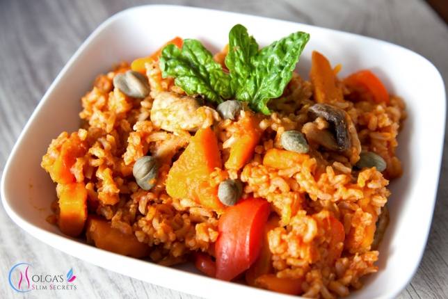 Pumpkin with rice and vegetables